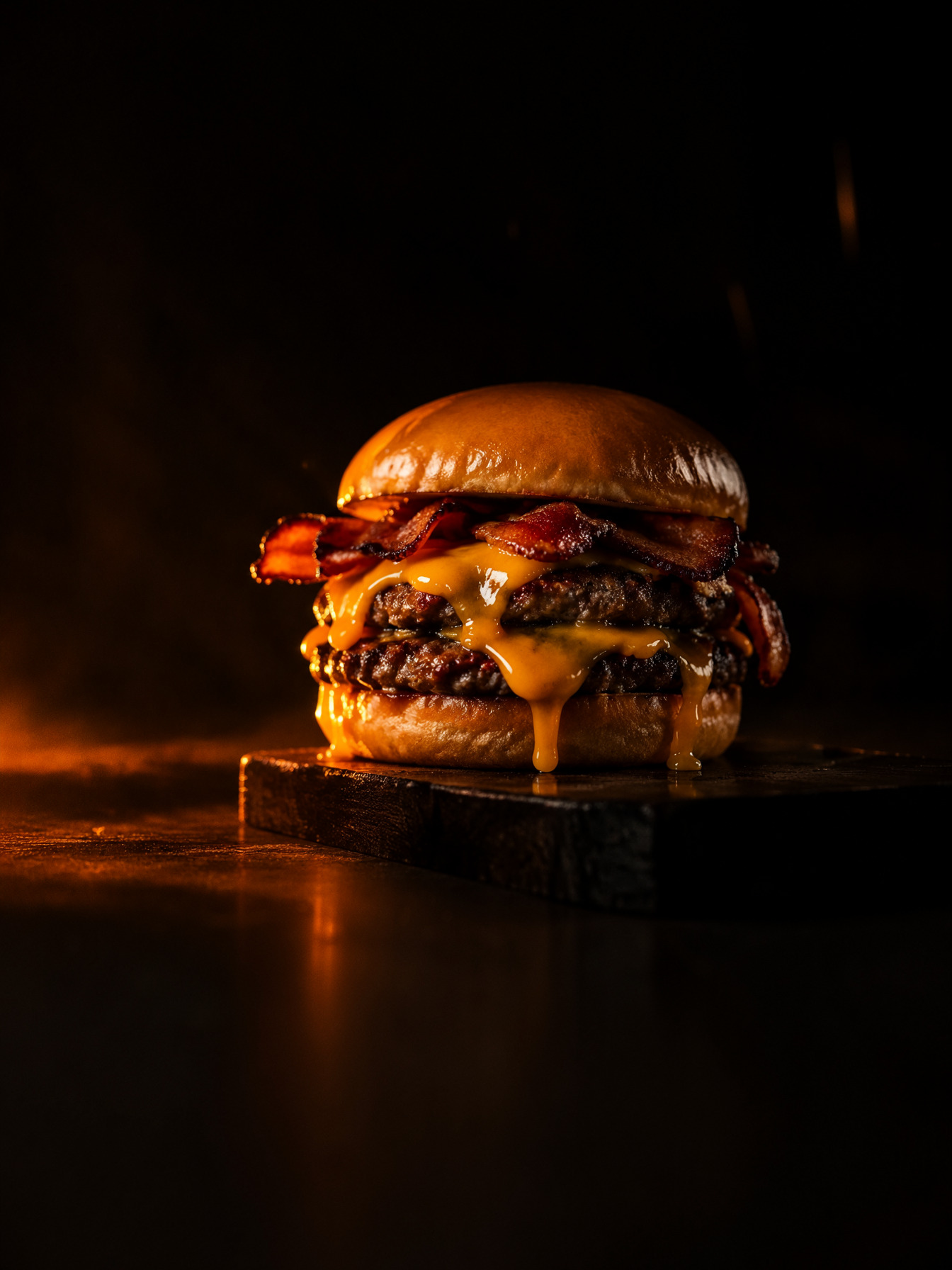 Hambúrguer artesanal com bacon e cheddar escorrendo